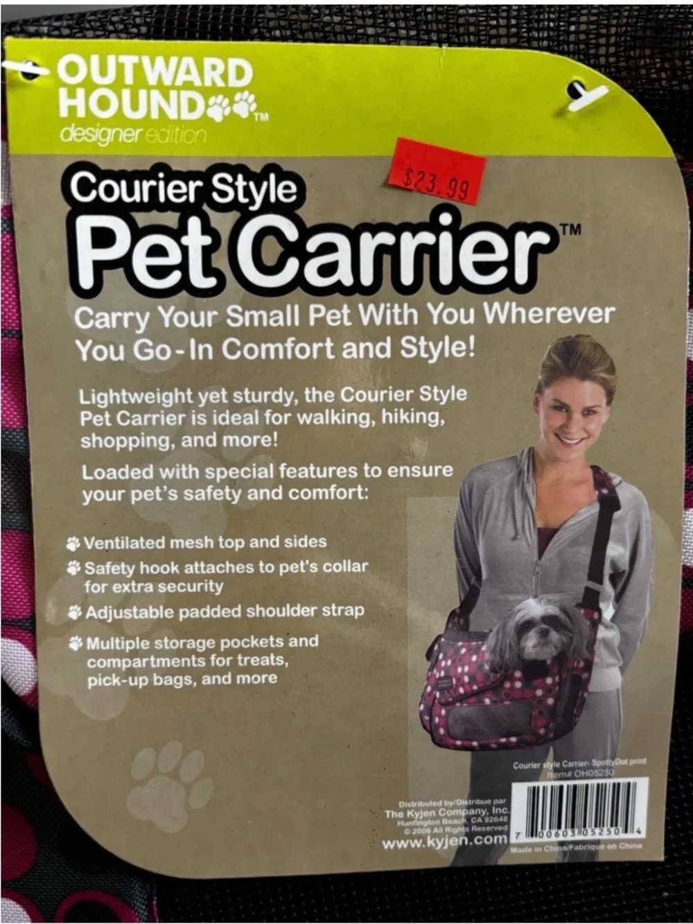 Outward Hound Black and Pink Polka Dot Crossbody Pet Carrier